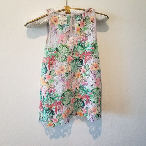 Inari Women's Sleeveless Tank Top Embroidered Keyhole Back Multi Floral Size XS - Picture 2 of 6